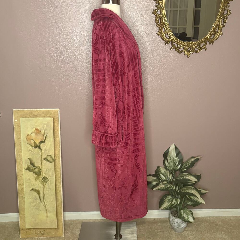 Nautica Plush Burgundy Long Robe S/M Shawl Collar Pockets (No Belt) - Picture 2 of 10